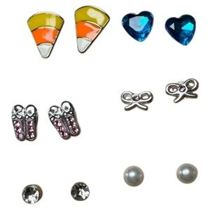 Lot of 6 earrings - Halloween/Ballet/Bow/Hearts/Faux Pearl